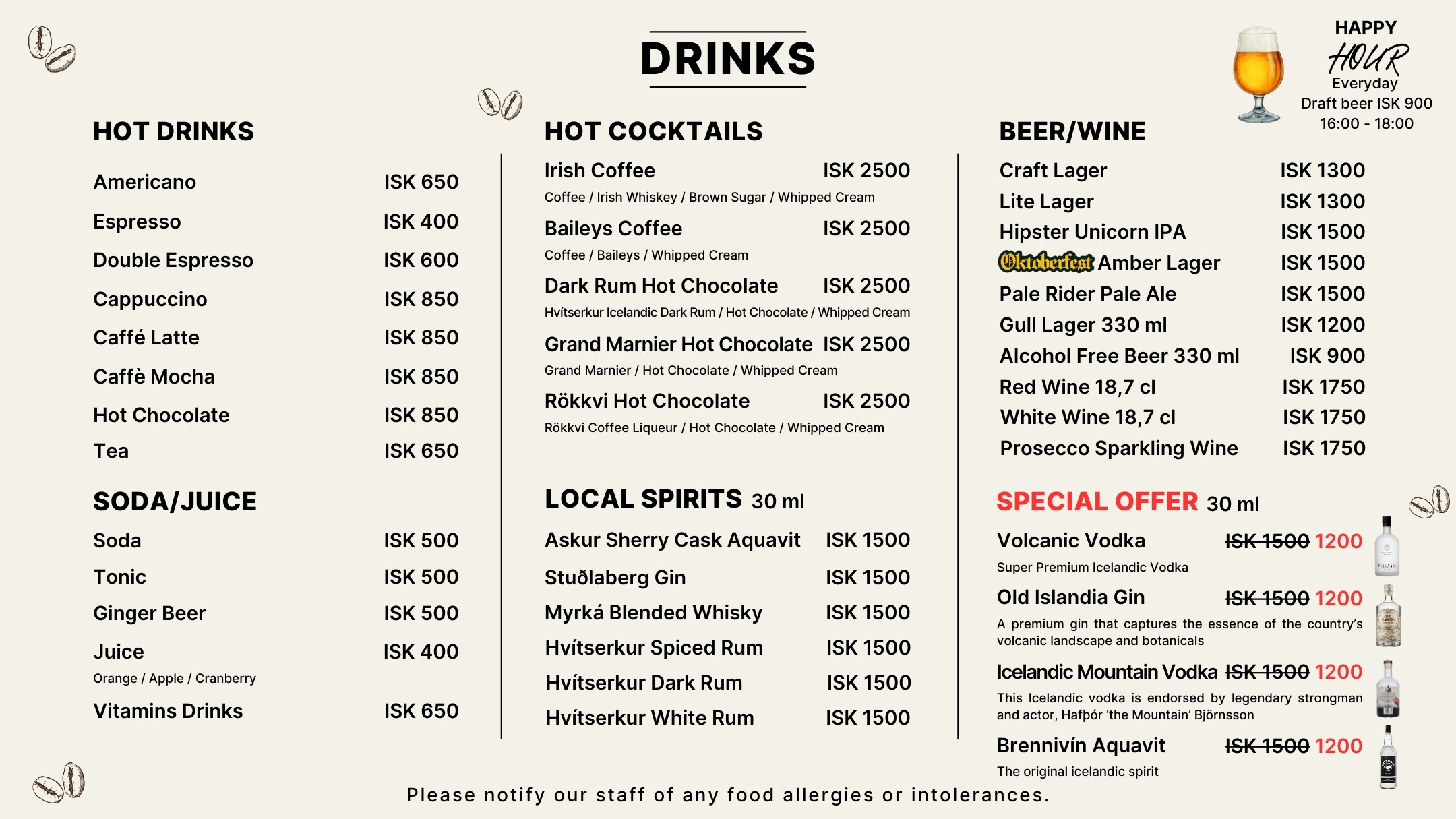 drinks menu